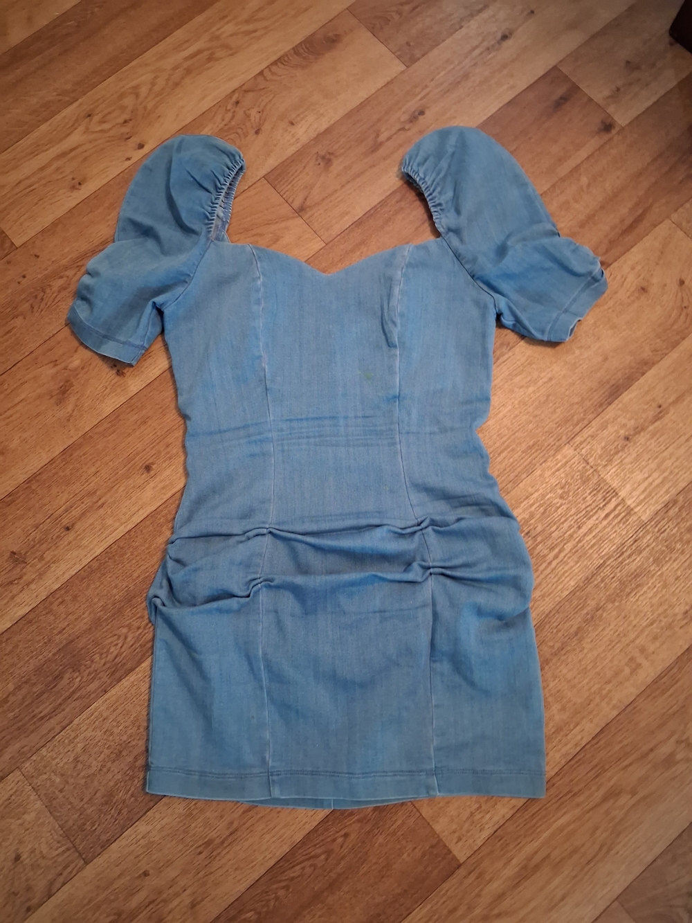 Light Blue Denim Puff Sleeve Mini Dress